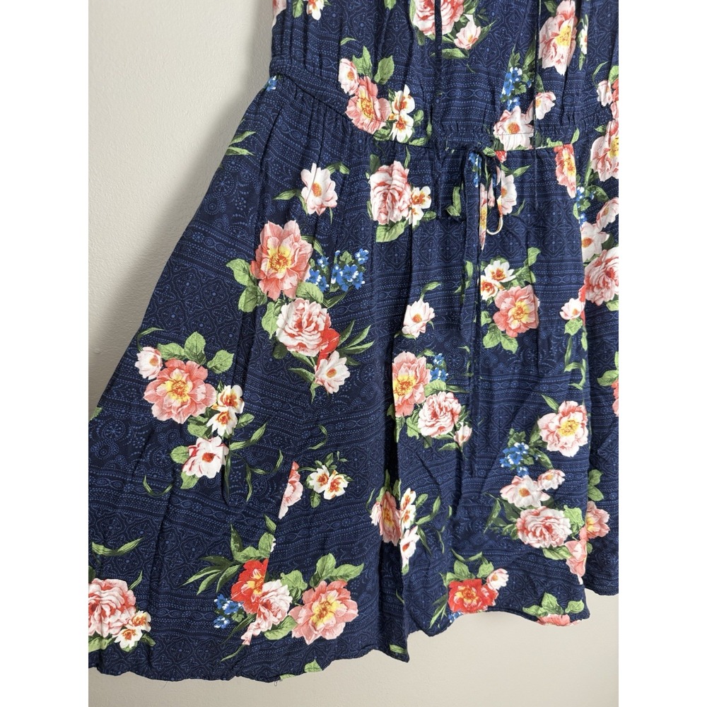 Torrid Floral Dress Navy Pink Fit Flare Plus Size 1X Boho Summer‎ V-Neck Casual - Picture 5 of 8